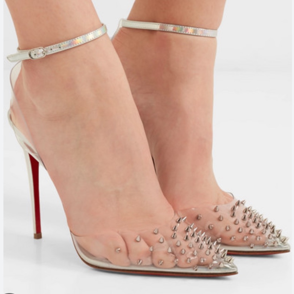 Christian Louboutin Spikoo gold pvc  leather 100 Spiked Heels Pumps 36